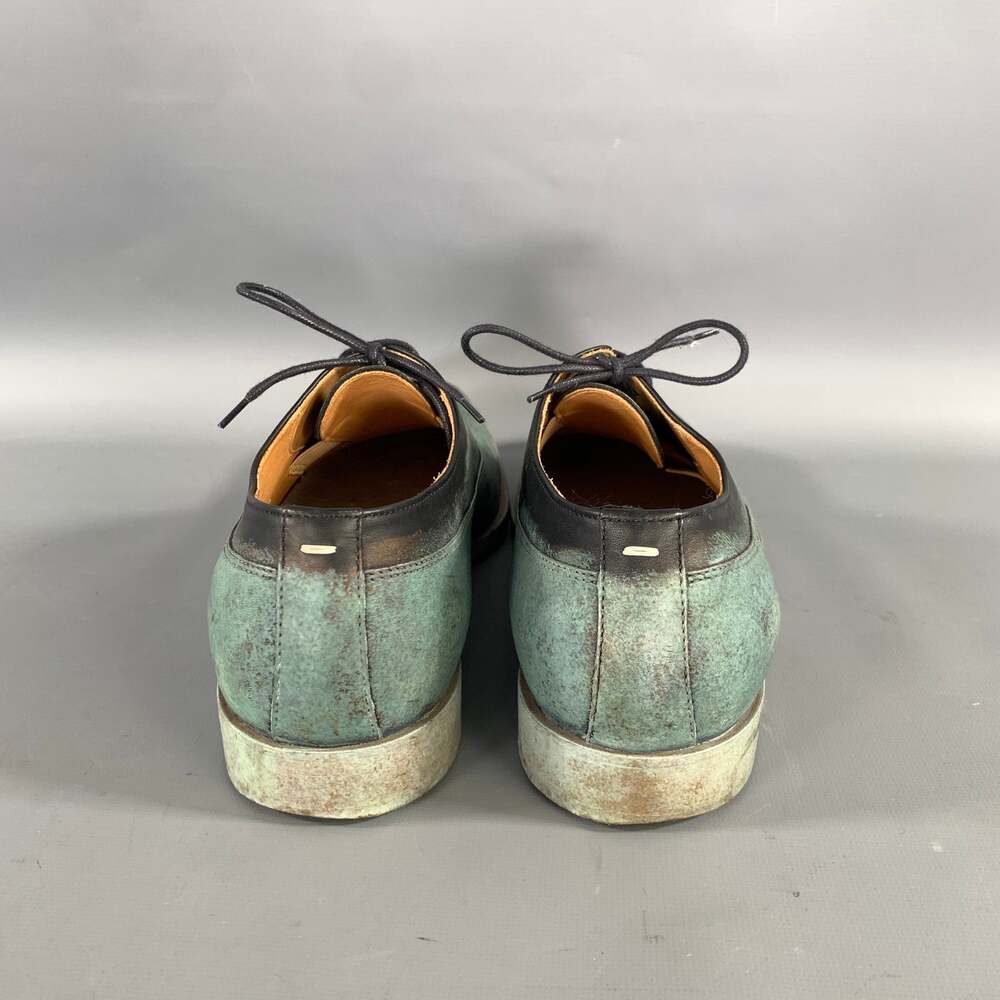 MAISON MARTIN MARGIELA Size 8 Turquoise Teal Painted Leather Lace Lace Up Shoes - Picture 3 of 8
